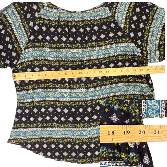 True Light Boho Floral Mixed Print Split Sleeve Cold Shoulder Top Blouse - Picture 14 of 16